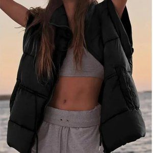 Free People Oversized Black Drawstring Puffer Vest